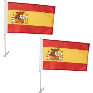 2 Pack Spain Car Flags 11" x 17" with Flagpole Mount,Premium 200D Polyester Spainish National Car Flag,19" Flagpole Fixed Window Clip Mount for Most Vehicle Window.