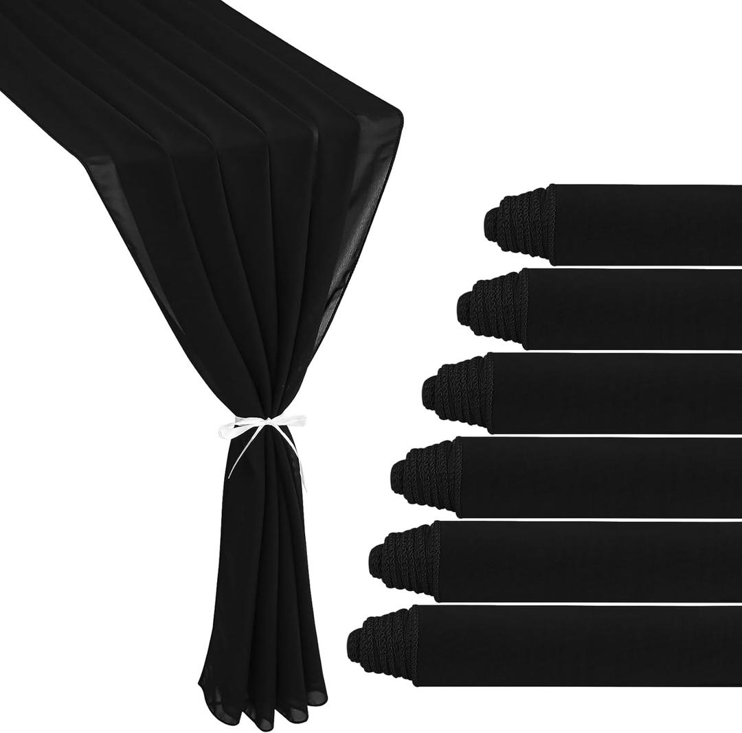 6 Pack 10Ft Black Chiffon Table Runner 29x120 Inches Sheer Fabric Table Runner Romantic Wedding Runner for Thanksgiving Christmas Bridal Shower DecorationsBlack
