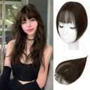 OLLAVO Hair Toppers for Women Real Human Hair, 360°3D Bangs Clip Human Toppers for Women with Thinning hair Realistic Scalp Line (Medium Brown, 3D Wispy Bangs(11 * 7))
