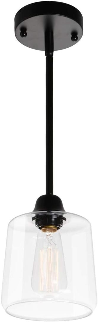 VILUXY Vintage Glass Pendant Light, Single Hanging Pendant Lighting, Black with Clear Glass Shade Classic for Farmhouse, Entryway, Dining Room, Kitchen Island, Foyer