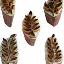 Royal Kraft Leaf Brass Wooden Stamps (Set of 5) for Block Printing on Clay, Pottery, Fabric BHtag0070