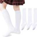 Girls Knee High Socks Seamless Boys School Uniform Socks Kids Soccer Socks Cotton Long Socks 3/5 Pack (White)