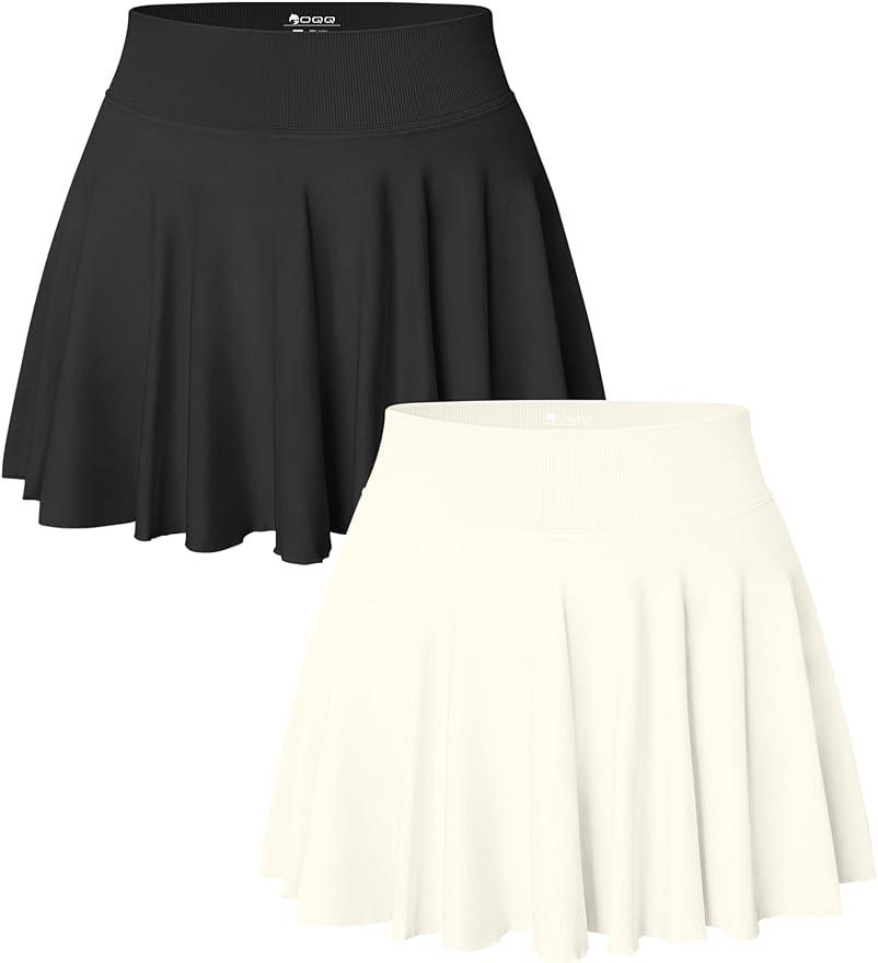 OQQ Women 2 Piece Skirts 2 in 1 Flowy Basic Versatile Stretchy Flared Casual Mini Skirts, M