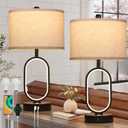 23" Bedside Lamps Set of 2, Farmhouse 3-Way Dimmable Touch Lamps for Nightstand, Built-in Night Light Bedside Table Lamp with USB A+C Ports, Black Table Lamp, LED Bulbs Included
