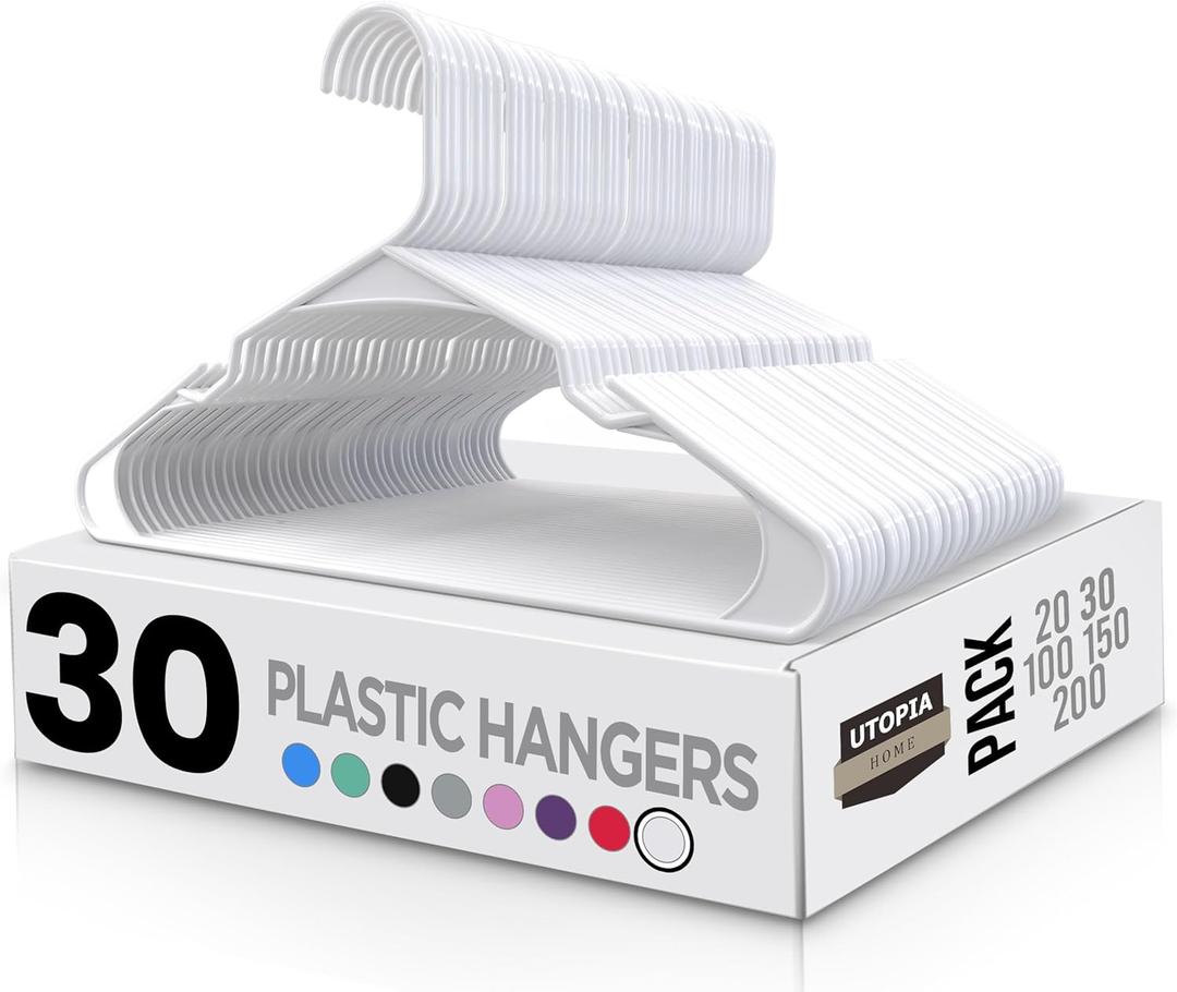 Utopia Home Plastic Hangers 26 Pack - Perfect Space Saving Clothes Hanger - Durable and Strong - Perfect Closet Organizers with Shoulder Grooves (White)