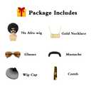 Afro Wig Men, 5pcs Set ( Glasses+ Necklace+ Mustache+ Wig Cap ) 70'S Costumes Disco Wig for Men Natural Fluffy Short Black Curly Synthetic hair for Halloween Chrismas Cosplay Party