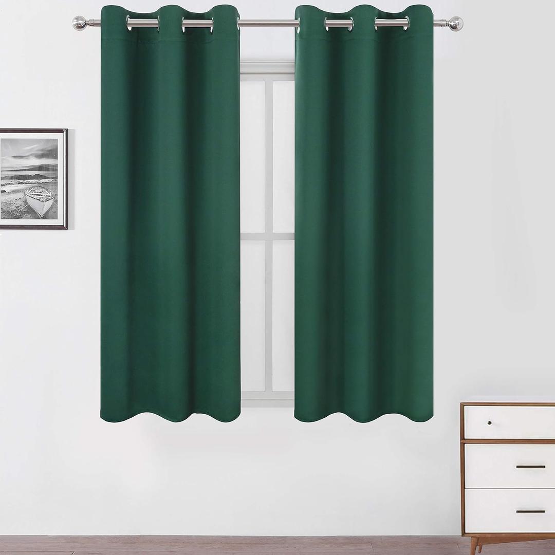 LEMOMO Dark Green Bedroom Blackout Curtains/38 x 54 Inch Long/Set of 2 Curtain Panels/Thermal Insulated Room Darkening Curtains for Bedroom
