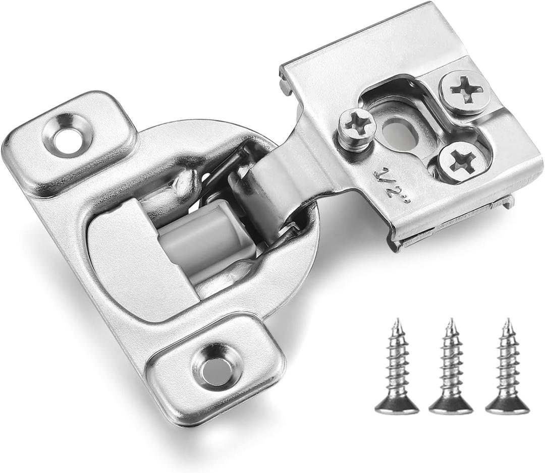(4 Pack) 1/2 Inch Overlay Soft Close Cabinet Hinges, Kitchen Concealed Hinges for Face Frame Door, European Hinges with Brushed Nickel