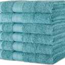 Amazon Basics Fade-Resistant Highly Absorbent 100% Cotton Hand Towel, 16"x26", Teal Green, 6-Pack