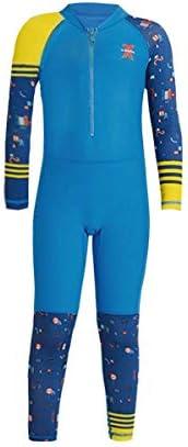 IDOPIP Kids Boys Girls Color Block One Piece Swimsuit Swimwear Long Sleeve Rash Guard Sunsuit Wetsuit Beachwear Bathing Suit L