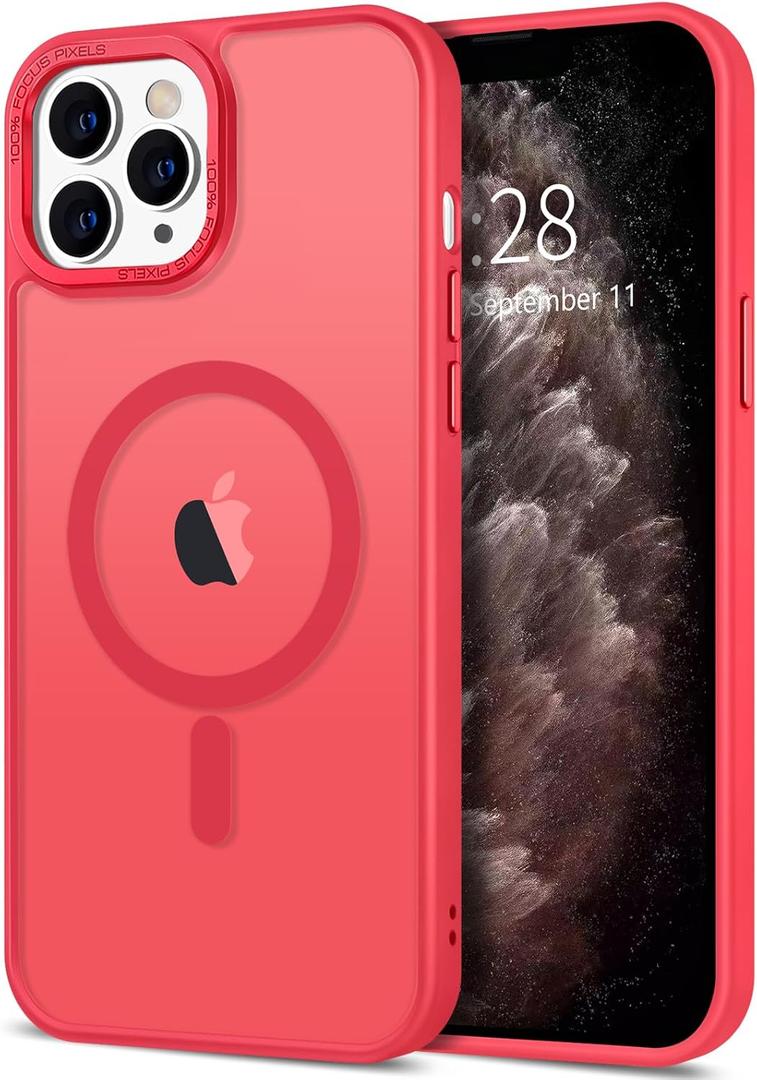 Hython Case for iPhone 11 Pro Max Case Magnetic Translucent Matte Phone Cases 6.5" [Compatible with MagSafe] Thin Slim Fit Shockproof Bumper Hard Protective Cover for Women Men Girls, Frosted Red