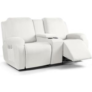 TAOCOCO Reclining Loveseat with Middle Console Slipcover, 4 Piece Polyester Fabric Stretch Loveseat Reclining Sofa Covers (Milk White, 2 Seat Recliner Cover with Console)