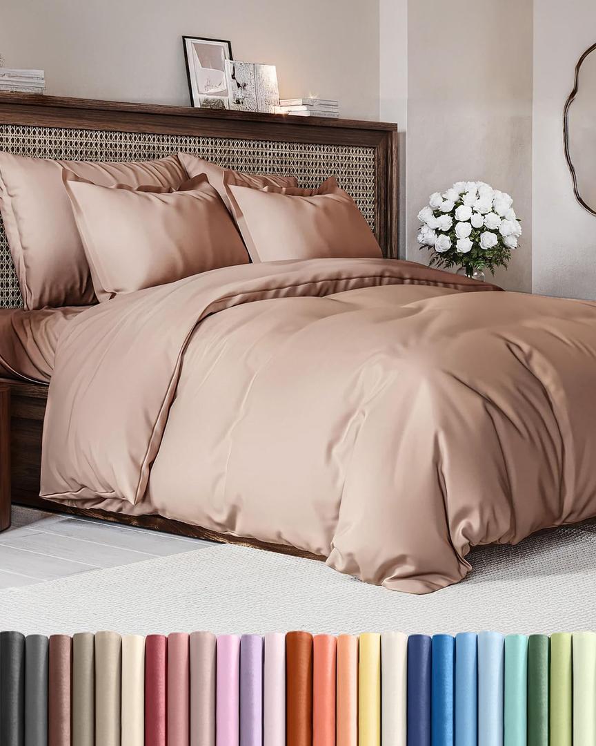 Duvet Cover Queen Size - Extra Soft Queen Size Duvet Cover - Lightweight, Breathable & Cozy - Easy Care & Fade Free with Zipper Closures & Ties - 90" x 90" Inches - (Mauve) Comforter Not Included