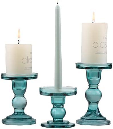 GMWD 3 Pcs Glass Candle Holder Set Clear, Green Candlesticks Holders Pillar Taper Candles Tealight Stand for Wedding Centerpieces Home Decorations Dining Table GMWD 3 Pcs Glass Candle Holder Set Clear, Green Candlesticks Holders Pillar Taper Candles Tealight Stand for Wedding Centerpieces Home Decorations Dining Table