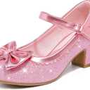 Princess Shoes High Heel Toddler Girls Dress Shoes Cute Bowknot Sparkle Mary Jane Flower Girls Wedding Birthday Party Prom for Little Big Kids (Pink Shimmer, 13 Little Kid)