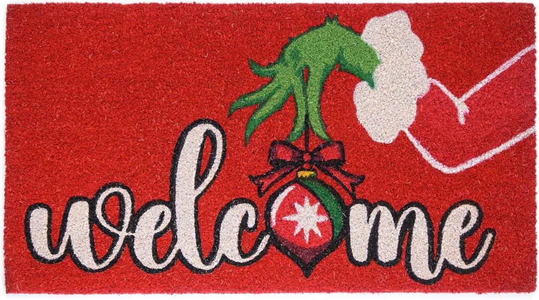 MAINEVENT Grinchornament Door Mat Outdoor 30x17 Inch, Holiday Christmas Door Mat for Covered Outdoor Area, Holiday Welcome Mat, Xmas Rug Christmas w/Non-Slip Backing