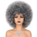 Grey Afro Wigs for Black Women Short 70s Afro Curly Puff Wig Large Bouncy and Soft Heat Resistant Synthetic Colored Wigs for Daily Party Cosplay Use(Gray,10inch)