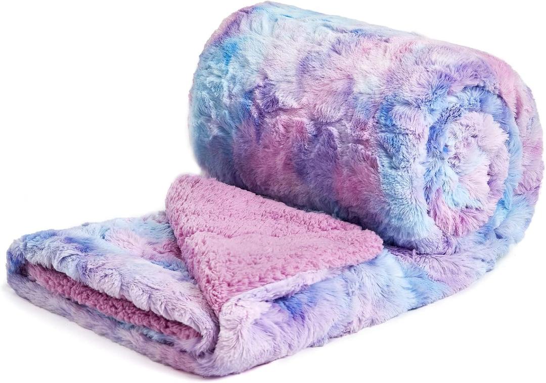 NEWCOSPLAY Super Soft Faux Fur Throw Blanket for Couch Purple Rainbow Sherpa Fuzzy Plush Warm Blanket for Sofa Bed (Purple Rainbow, Throw(50"x60"))