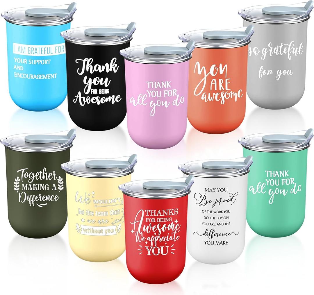 Maxdot 10 Pcs Thank You Gift Mugs 13oz Graduation End Year of Teacher Gifts Bulk Stainless Steel Travel Coffee Mugs Inspirational Motivational Cups for Team Employee Appreciation Staff Coworker