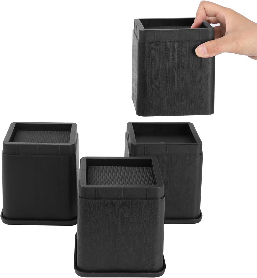 BTSD-home 4 inch or 8 inch Bed Risers Heavy Duty Stackable Furniture Risers Bed Lifts Risers for Couch, Sofa, Desk or Table Legs Extenders 4 Pack