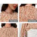 Womens Frill Mock Neck Boho Floral Tops Elegant Puff Long Sleeve Shirts 2025 Casual Vacation Outfits Work Blouse (L)