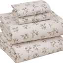 RUVANTI 100% Cotton Sheets Queen Size Set, 4 Pieces, Soft & Breathable Percale Weave Bedding, Deep Pocket 16", Hotel Standard, Crisp Cool Feeling, Durable, Perfect Floral Bed Sheet, Twin Spring