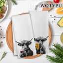 Funny Highland Cow Kitchen Bar Towels, Highland Cow Gifts for Women Men, Gifts for Wine Beer Lovers Decorative Hand Towels for Kitchen Bar Cart Decor, 16x24 Inch Set of 2