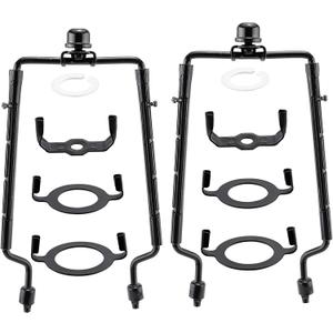 Mornajina 2Packs 7 8 9 10 inch Lamp Shade Harp Holder, Adjustable Lamp Harps and Finals, Fit both Standard Lamp Rod and E26 E27 Light Base UNO Fitter Adapter Converter Finial Set (Black)