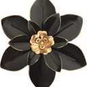 Metal Flower Wall Art Decor, 10 Rustic Modern Floral Sculpture, Distressed Iron Wall Hanging Home Decoration Accent Artworks for Indoor Kitchen Bedroom Living Room Office Outdoor Garden Patio (34B-Black)