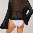 SweatyRocks Women's Sequin Sheer Knit Sweater Tops Long Sleeve Crochet Hollow Out Cover Ups Going Out