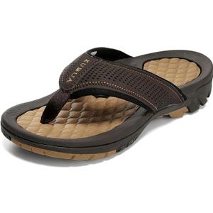 KUBUA Men's Beach Flip-Flops Water Sandals Outdoor Athletic Thong Sandal Slippers (10, Dark Brown)