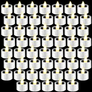 54 Pcs Solar Tea Lights Bulk Outdoor Waterproof Rechargeable Dusk to Dawn Lighting Small Valentine's Day Flameless Flickering LED Votive Candles for Garden Patio Party Lanterns (Warm White)