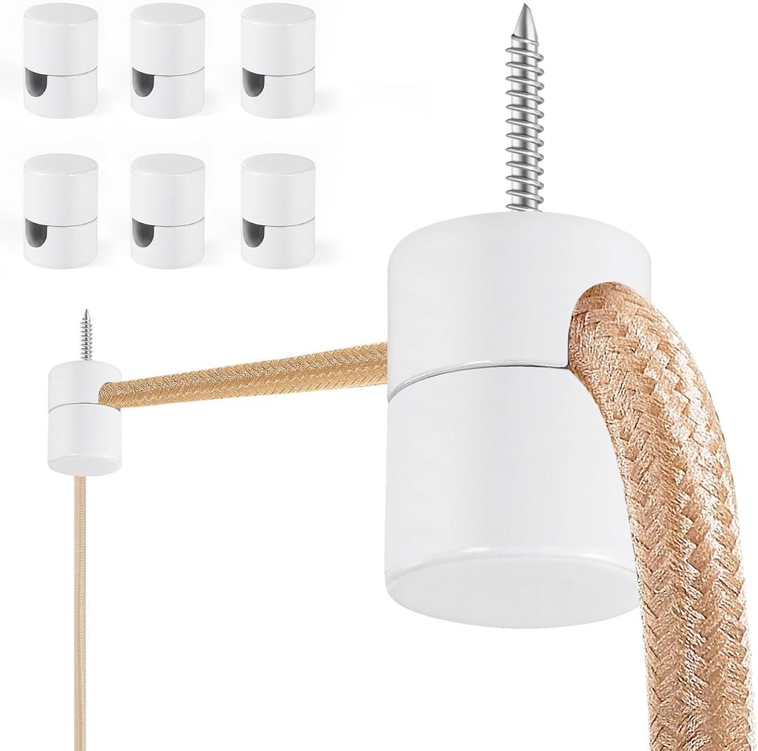 6 Pack Aluminum Swag Hooks for Ceiling Hanging, Swag Hook Super Load, White Ceiling Hooks for Hanging Lights, Ceiling Hook, Modern Ceiling Hooks for Pendant Light- Easy to Use (0.25'' Hole)