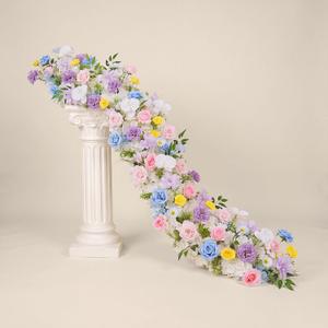 72inch Aisle Flower Garland with Chiffon Sheer Drape, Multi-Color Artificial Flowers Rose with White Butterfly Orchid, Floral Runner for Wedding Arch, Backdrop, Reception Table Decor, Ceremony Pathway