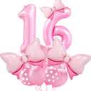 Pink Birthday Balloons, Bow Balloons, Pink 16 balloon numbers 40 Inch, Sweet 16th Birthday Decorations for Girls, sweet 16 balloons for Anniversary Decorations