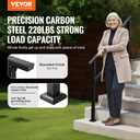 VEVOR Outdoor Handrails for Steps, 4-5 Step Stair Rail Kit, Black Square Tube with Horizontal Bar, Carbon Steel Support Rails for Seniors, Concrete & Deck Stairs, Easy Installation