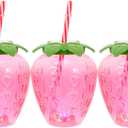 Cabilock Luminous Pineapple Beverage Cups Set of 3 with Led Light for Party Bar Birthday Plastic Drinkware 3.34X4.8 Inches (Pink strawberry)