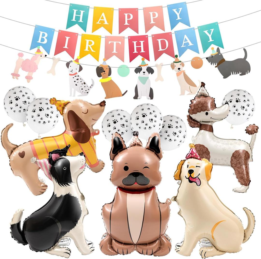 Gemscream 20 Pcs Dog Birthday Party Decoration Set Include Dog Foil Balloons Puppy Birthday Banner Paw Print Balloons Standing Cute Animal for Baby Shower Pets Themed Party Supplies Favors