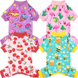 XPUDAC 4 Pieces Dog Pajamas for Small Dogs Boy Girl Soft Stretchy Pjs Onesies Puppy Clothes for Dog Cat Pet Outfits, M