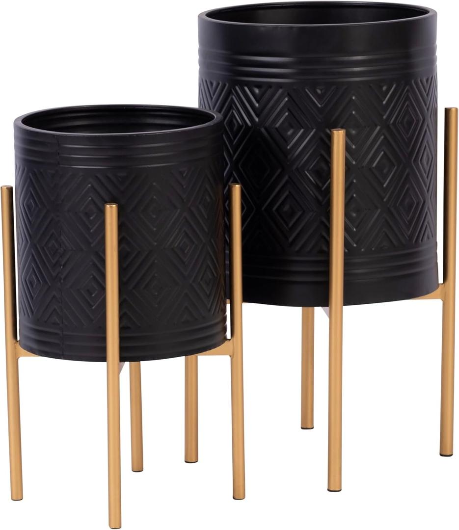 Planters Contemporary Aztec Gold Black Set 2 Iron