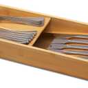 guiogc Bamboo Silverware Drawer Organizer, Kitchen Cutlery Tray,Utensil Holder for Spoons, Forks, Knives in Kitchen