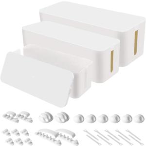 Chouky Cable Organizer Box Set of Three, Power Cover Cord Holder Surge Protector for Desk (White)