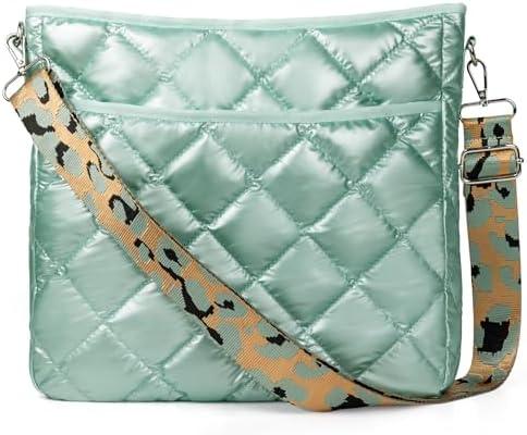 Quilted Crossbody & Puffer Shoulder Bag, Tote with Zipper - Fashion Cotton Quilted Ladies Handbag (Green)