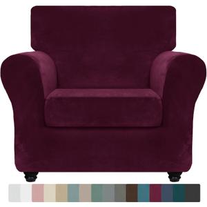 ZNSAYOTX Luxury Velvet Chair Slipcovers with Arm 2 Piece Stretch Chair Covers for Living Room Thick Soft Armchair Slipcover Anti Slip Dog Pet Friendly Furniture Protector (Wine Red),30"-47"(1 CUSHION)