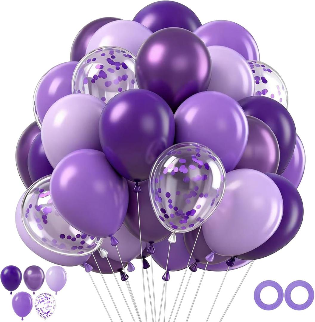 50PCS Metallic Purple Balloons, 12inch Dark Purple Balloons, Supplies Perfect for Birthday Party, Friend Get-Together, Park, School, Nostalgic Party Decorations (A-3)