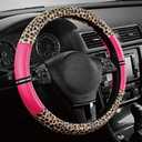 Road Comforts Leopard Steering Wheel Cover - Made with PVC Leather Cheetah Print - Anti-Slip, Universal Fit 14 1/2 inches to 15 inches - Hot Pink