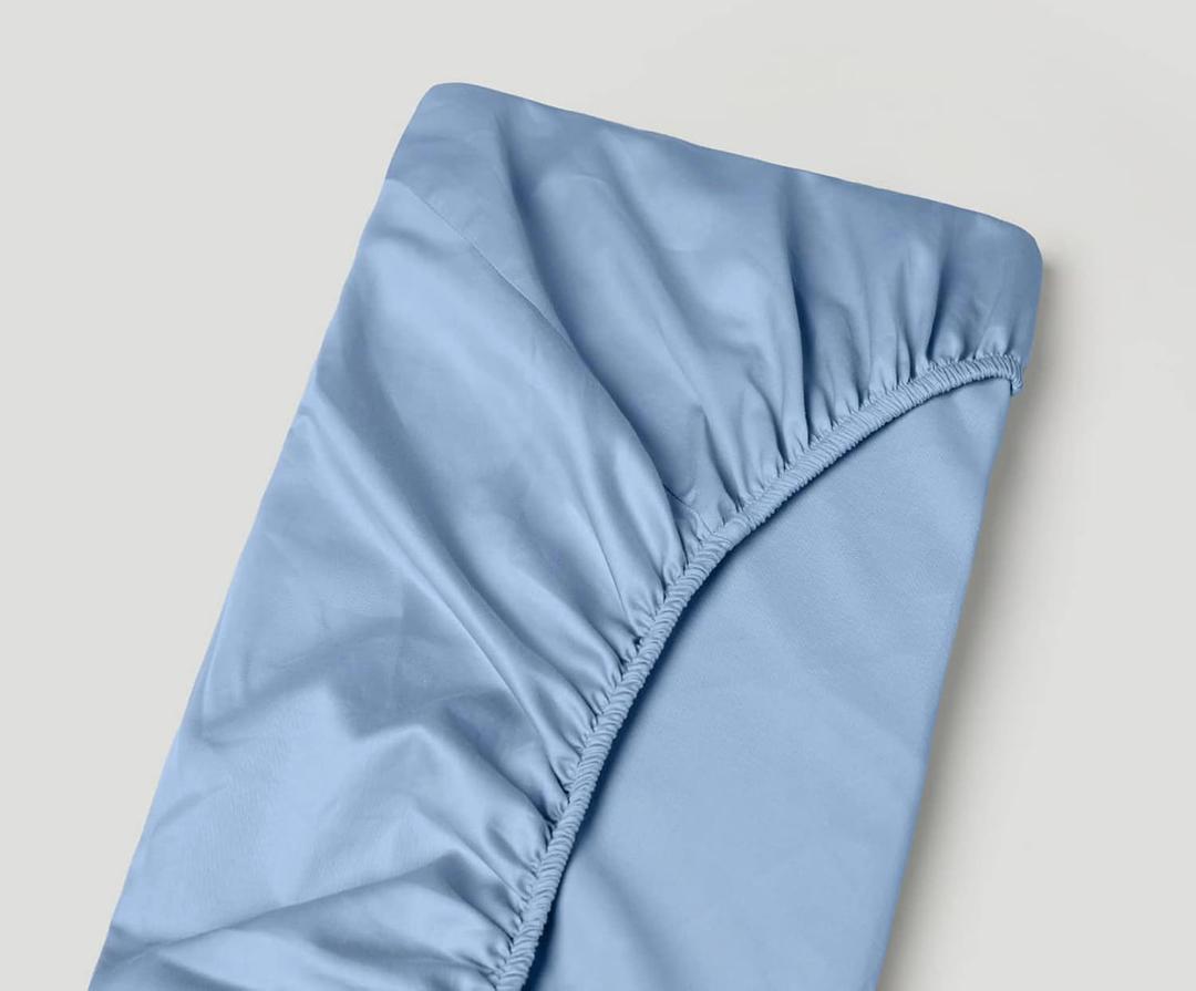 Short Alaskan King Fitted Sheet  100% Egyptian Cotton, 600 Thread Count Sateen Weave, Deep Pocket Fitted Sheet 12 Inch, Hotel Quality Bedding  Light Blue Solid