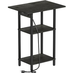 Asgolion Tall End Table with Charging Station, Skinny Nightstand with USB Ports and Outlets, 3 Tier Narrow Side Table with Storage for Bedroom, Living Room, Office, Carbon Gray, 30"h
