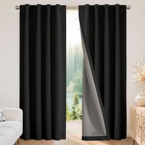 Joydeco Blackout Curtains for Bedroom - 63 Inch Long 100% Light Blocking 2 Panels Set Black Drapes, Thermal Insulated Room Darkening Curtains, Linen Textured for Living Room, Rod Pocket & Back Tabs