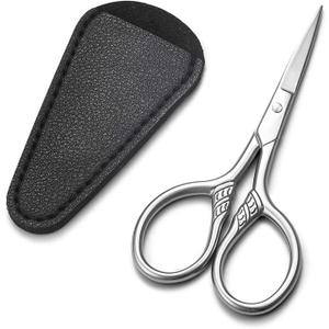 Small Precision Scissors, 3.5inch Stainless Steel Multi-Purpose Vintage Beauty Grooming Kit for Facial Hair, Eyebrow, Eyelash, Beard, Moustache with PU Sheath